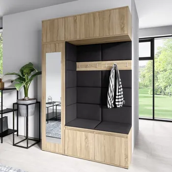 Předsíňová stěna Předsíňová stěna Emi 21 - dub Sonoma Barva čalounění: Černá - Trinity 16