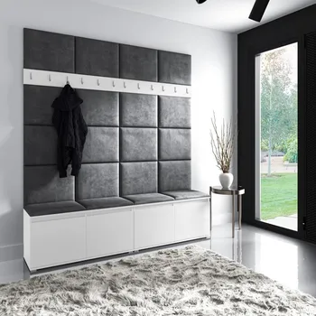 Předsíňová stěna Předsíňová stěna Emi 4 - bílá Barva čalounění: Tmavě šedá - Trinity 15