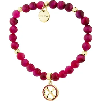 Náramek Pozlacený náramek z mosazi s tygřím okem a smaltem - čtyřlístek - AR539-1944