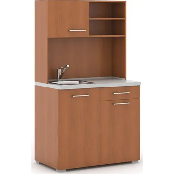 Kancelářská sestava Kuchyňka PRIMO, dřez, baterie, 1/2 dvířka, třešeň