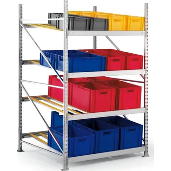 Dílenský regál META Spádový regál s válečkovými lištami, 2000 x 1300 x 1300 mm, základní