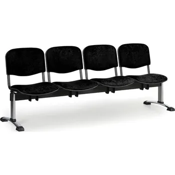 Čalouněná lavice do čekáren VIVA, 4-sedák, černá, chromované nohy