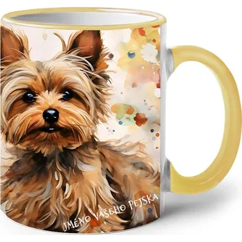 Keramický hrnek Jorkšírský teriér, Barva Žlutá, Velikost 330 ml, Canvas Keramický hrnek s barevným uchem 2625