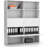 PLAN Široký kancelářský policový regál LAYERS, 4 boxy, 1582 x 400 x 1905 mm, bílá