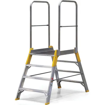 Žebřík Hliníkový můstek, žebřík s plošinou, oboustranný ALVE FORTE, 2x4 příčky, výška plošiny 0,83 m