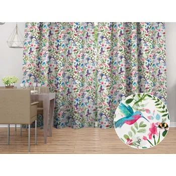 Šátek Bavlněný závěs Sandra SA-495 Duhoví kolibříci mezi květy 150x190 cm