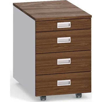 Zásuvkový kontejner Kancelářský mobilní kontejner PRIMO s tužkovníkem, bez zámku, 4 zásuvky, šedá / ořech