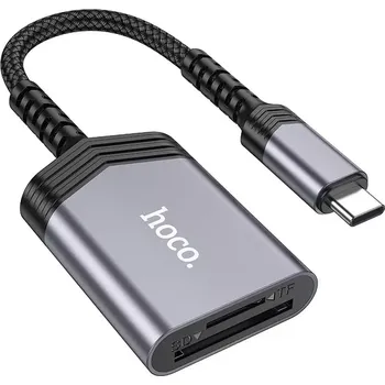 Příslušenství pro datový nosič Čtečka paměťových karet HOCO UA25 pro USB Typ C, šedá