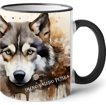 Keramický hrnek Husky, Barva Černá, Velikost 330 ml, Canvas Keramický hrnek s barevným uchem 2623