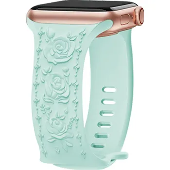 Řemínek gravírované růže pro Apple Watch 42/44/45/46/49mm Barva: mentolová