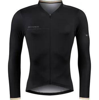cyklistický dres FORCE Pánský dres s dlouhým rukávem FORCE GOLD, černý - XL