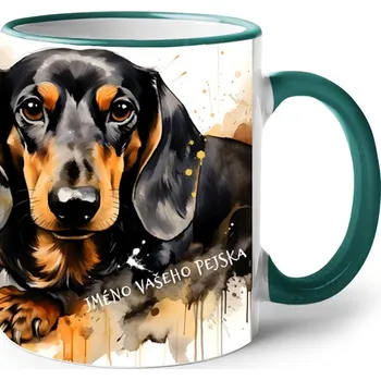 Keramický hrnek Jezevčík, Barva Zelená, Velikost 330 ml, Canvas Keramický hrnek s barevným uchem 2622