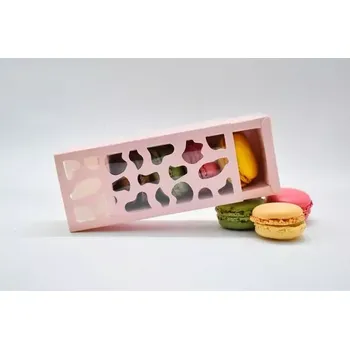 Krabička na makronky růžová se vzorovým okénkem na 4 ks 13x6x4 cm