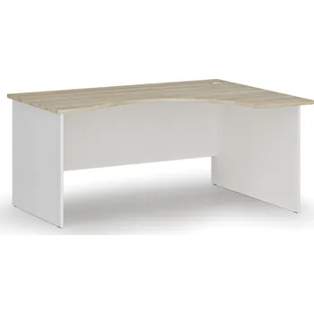 Psací stůl Ergonomický kancelářský psací stůl PRIMO WHITE, 160x120 cm, pravý, bílá/dub přírodní