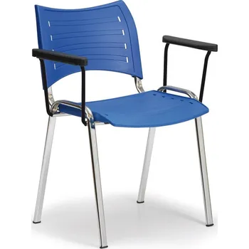 Jednací židle Plastová židle SMART, chromované nohy s područkami, modrá