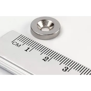 Dekorativní magnet Neodymový magnet válec 14x3 mm s dírou M4 - severní pól na straně s prohlubní - N38