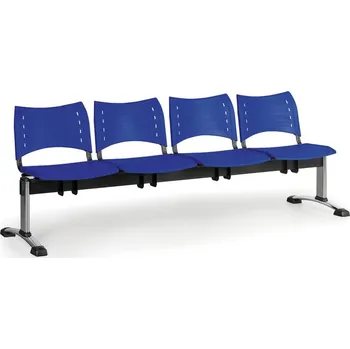 Plastová lavice do čekáren VISIO, 4-sedák, modrá, chromované nohy