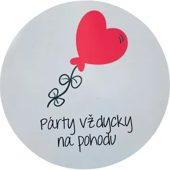 Party dekorace MojeParty Samolepka "Party vždycky na pohodu" balonek srdce šedá 10 cm
