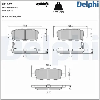 Brzdová destička Sada brzdových destiček, kotoučová brzda DELPHI LP1807