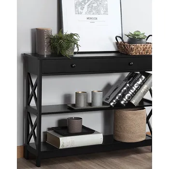 Konferenční stolek konzola Černá se zásuvkou a policemi 100 x 30 cm do obývacího pokoje v ložnici Beliani