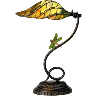 Osvětlení Clayre&Eef Leaf - vkusná stolní lampa Tiffany styl zelená, tmavě hnědá 1 x 60 W - Doprava zdarma