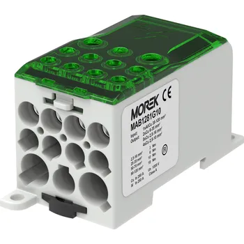 Rozvaděč MOREK Distribuční blok OJL 280A, vstup 1xAl/Cu120mm², výstup 2x35/5x16/4x10mm² zelený MAB1281G10
