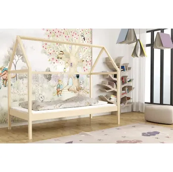 Dětská postel Dřevěná postel DOMEK 11 90x200 cm borovice masiv - více odstínů