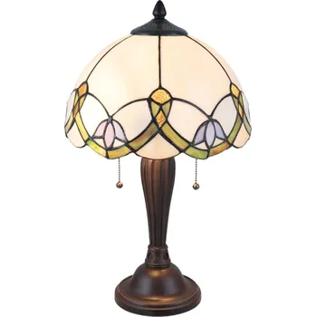 Lampička Clayre&Eef Stolní lampa 5918 s bílým-pestrým designem Tiffany bílá, rozmanitá 2 x 40 W - Doprava zdarma