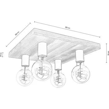 Stropní svítidlo Envostar Lobo 4fl. borovice šedá - Výška stropního panelu 3 cm šedá, černá 4 x 15 W LED - Doprava zdarma