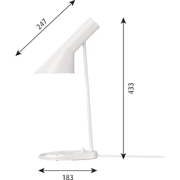 Lampička Louis Poulsen AJ Mini stolní lampa, bílá - hloubka základny 18,3 cm; délka přívodního kabelu 240 cm 1 x 20 W - Doprava zdarma