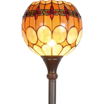 Lampička Clayre&Eef Niley - stojací lampa v Tiffany stylu oranžová, hnědá 1 x 60 W - Doprava zdarma