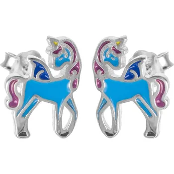 Náušnice Argento 67272 Stříbrné náušnice - kůň, barevná glazura