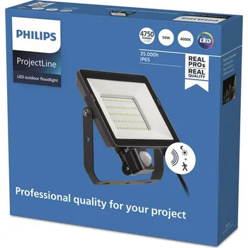 Venkovní reflektor Philips ProjectLine Sensor 4000K 50W - Hlava - šířka 20 cm, výška 13,6 cm, hloubka 2,4 cm černá LED 50 W celkem - Doprava zdarma