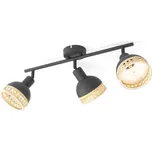 Lindby Lonnaris reflektor, ratan, 3 světla, podlouhlý - Stropní držák - Ø 9 cm, výška 2,5 cm černá, přírodní ratan 3 x 10 W LED