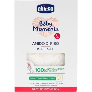 Hnízdečko pro miminko CHICCO Škrob dětský rýžový do koupele zklidňující Baby Moments Sensitive 100 % bio 250 g