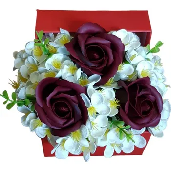 umělá květina made by ANTEROS Dekorace Mýdlová kytice v miniboxu Růže a hortenzie