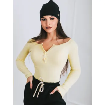 Dámské tričko Dámské obtažené tričko s vroubkovaným designem - žluté, VELIKOST L/XL