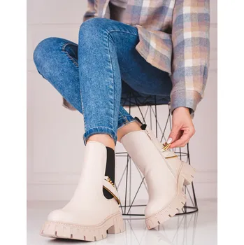 Dámská treková obuv Béžové chelsea boty s řetízkem GD-XR-623BE Velikost: 37