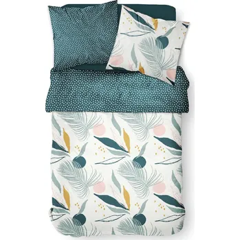 Povlečení Astoreo Povlečení GREEN FEATHERS bílá/zelená dvoulůžko 220x200 + 2ks 70x90 cm