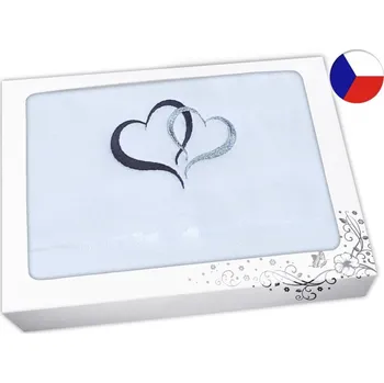 Ručník Luxusní dárková balení osušky s výšivkou bílá Srdce antracit/stříbrná