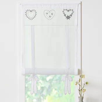 Záclona Blancheporte Záclonka se stužkami a výšivkou srdíček bílá/bílá 45x90 cm