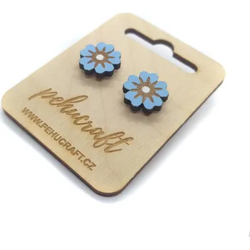 Náušnice Pehucraft Dřevěné náušnice kytičky modré ph0047