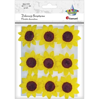 Dekorace, textilní, SLUNEČNICE, 5,5 cm, 9ks/bal.