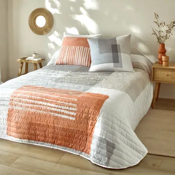 Napínací potah Blancheporte Prošívaný přehoz na postel s geometrickým vzorem šedá/oranžová povlak na polštář 65x65 cm