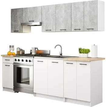 Šatní skříň Kuchyňský set OLIVIA 2,4M - beton/bílá