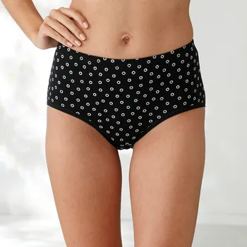 Kalhotky Blancheporte Sada 7 bavlněných kalhotek maxi s vysokým pasem, s potiskem puntíků bílá+černá 46/48