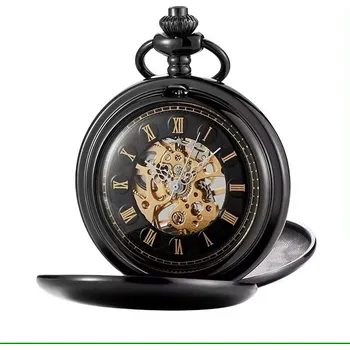 Hodinky Šperky4U Mechanické kapesní hodinky otevírací černé - cibule - KH0049-K