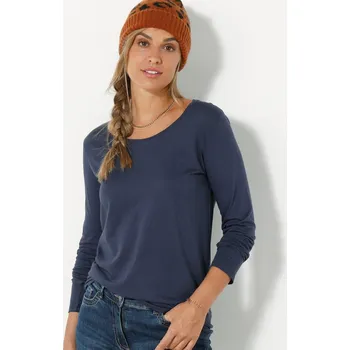 Pánské tričko Blancheporte Jednobarevné tričko s kulatým výstřihem a dlouhými rukávy nám. modrá 54