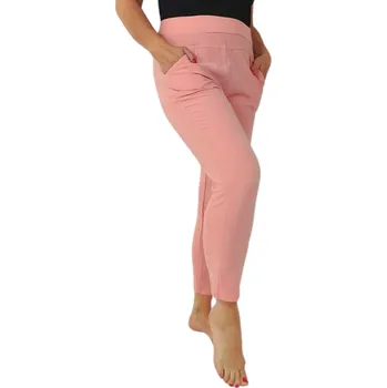 Dámské legíny NOVINKA- Dámské kalhoty s kapsami a 2 knoflíčky - růžové