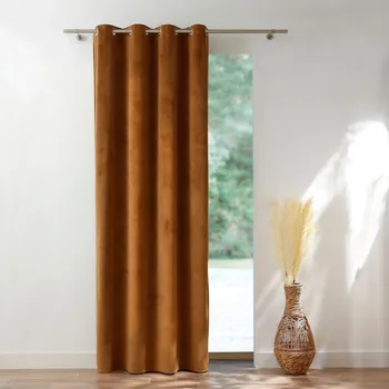 Závěs Blancheporte Sametový jednobarevný závěs zakončený očky jantarová 135x260 cm